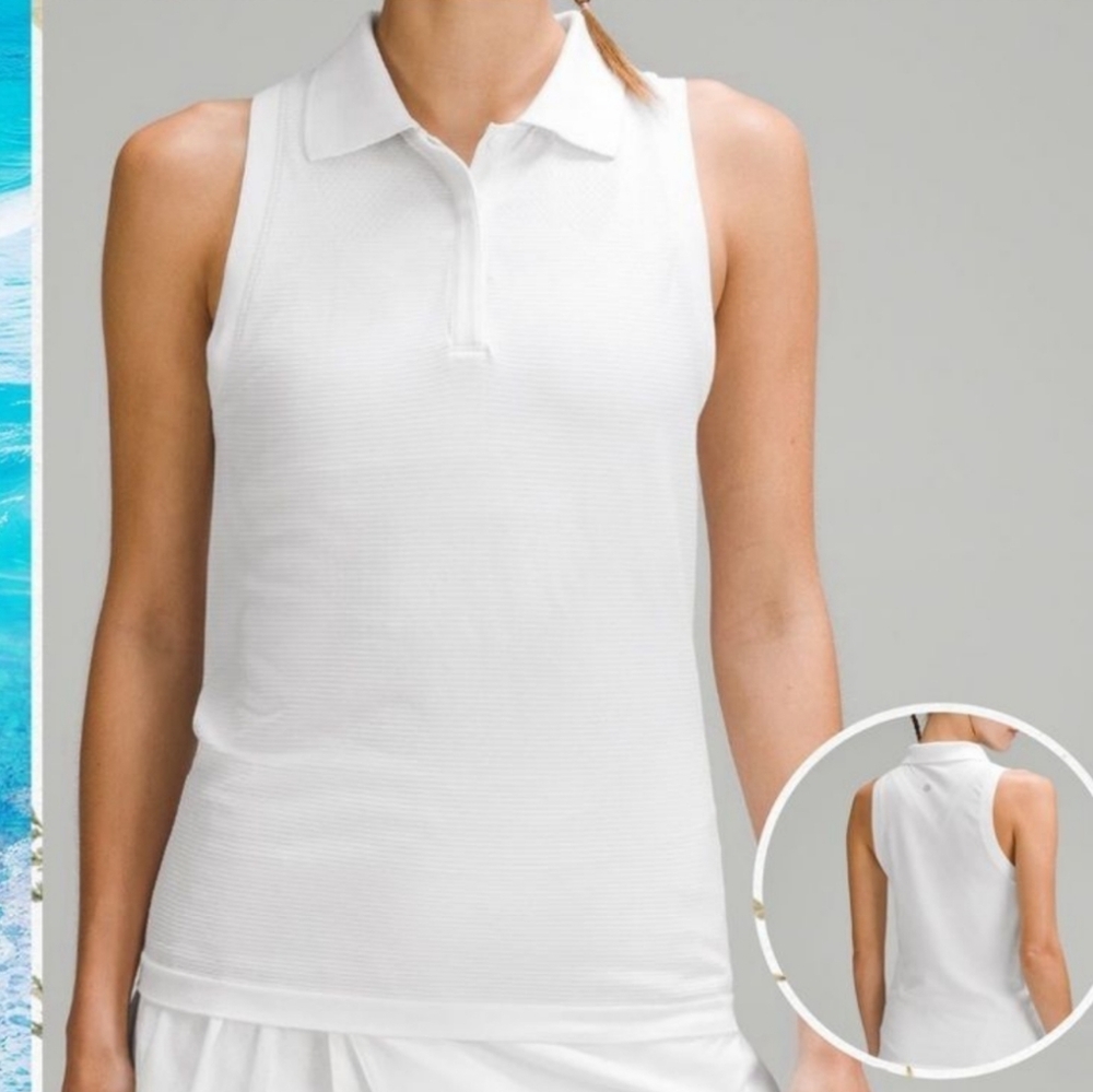 NWT Lululemon Swiftly Tech Sleeveless Polo Shirt White Size 2 TENNIS GOLF
